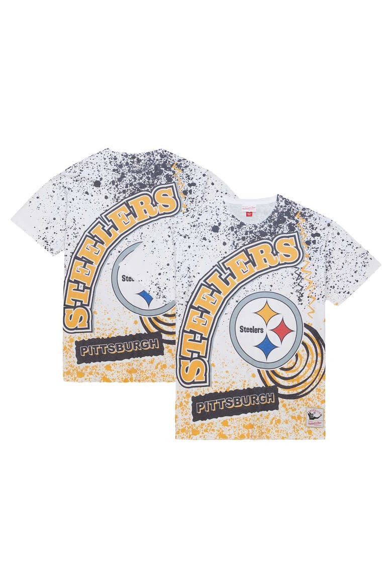 Men's Mitchell & Ness White Pittsburgh Steelers Team Burst Sublimated T-Shirt, Main, color, White
