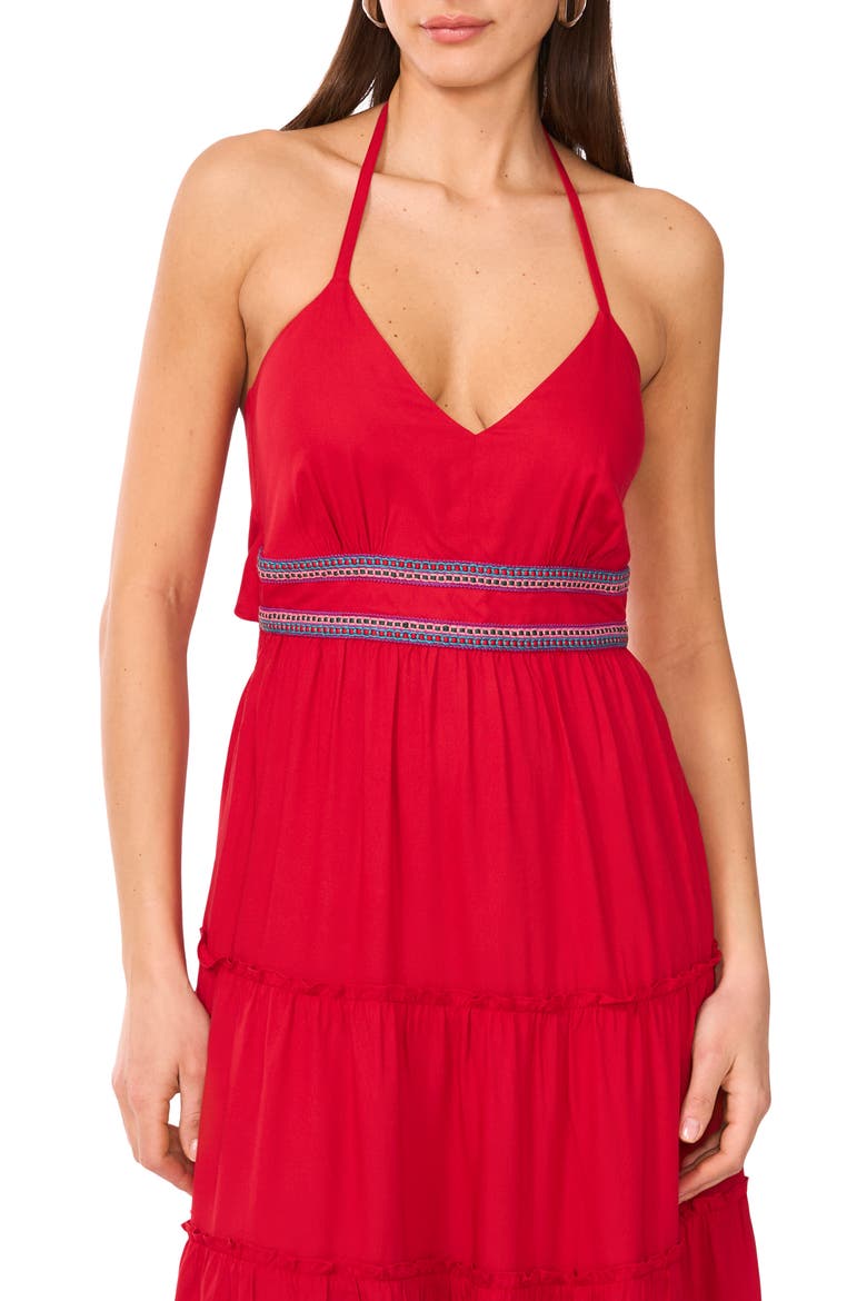 Halter Neck Tiered Maxi Dress, Alternate, color, RADIANT RED