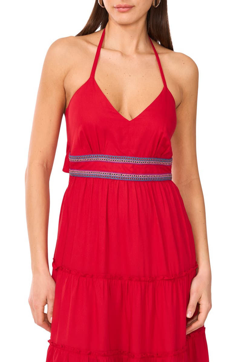 Vince Camuto Halter Neck Tiered Maxi Dress, Alternate, color, Radiant Red