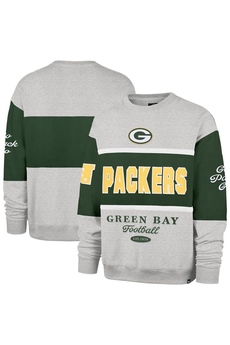 Men's '47 Green/Heather Gray Green Bay Packers Blockfield Maximalist Sweatshirt, Main, color, Green