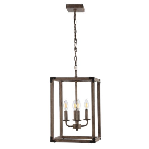Jonathan Y Magnolia 4-light Adjustable Iron Rustic Farmhouse Led Pendant In Brown