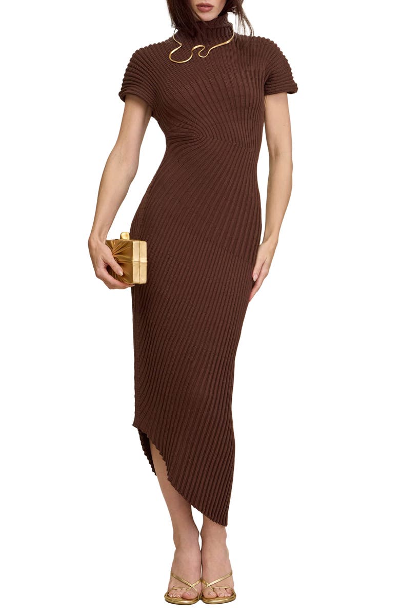 Cult Gaia Chrysta Turtleneck Rib Midi Sweater Dress, Main, color, Java