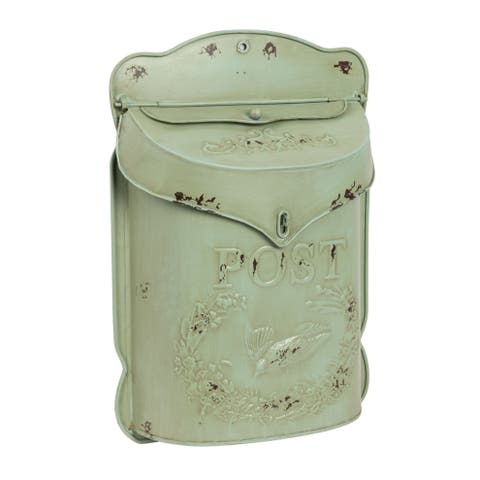 Embossed Metal Post Box With Distressed Finish, Aqua Green