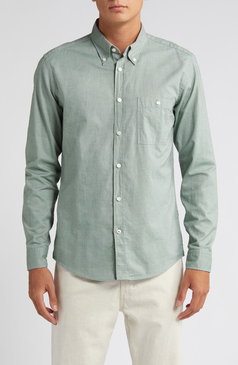 BOSS Roan Solid Button-Down Shirt, Main, color, Open Grn