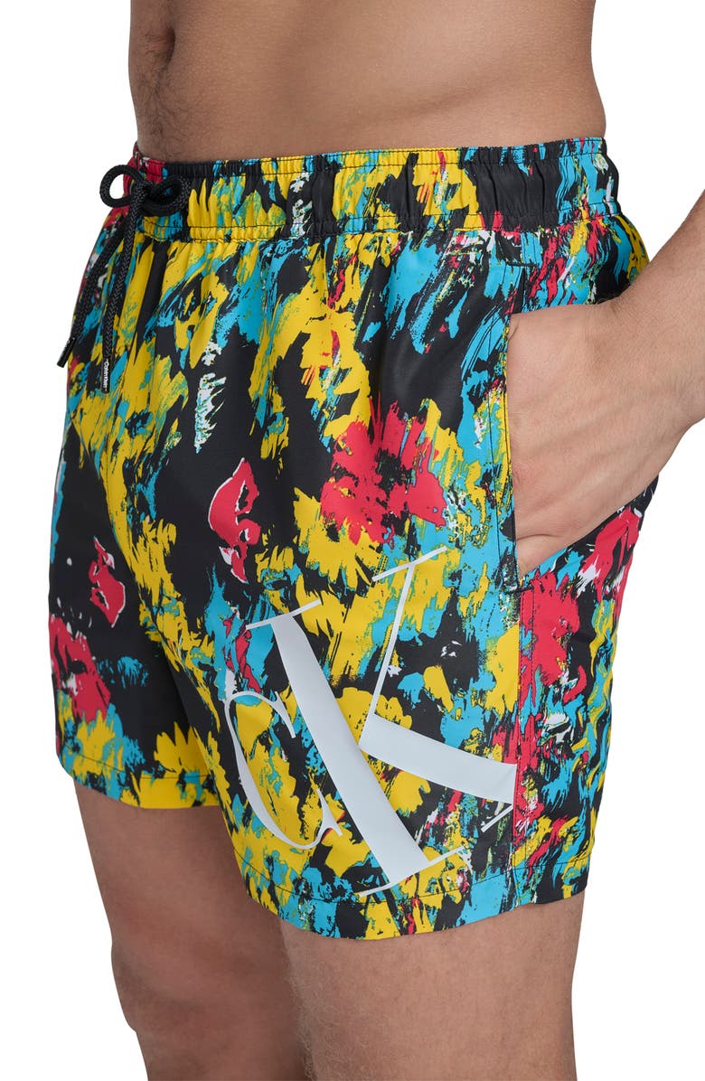 Calvin Klein CK Outline Volley Swim Trunks, Alternate, color, Black Floral