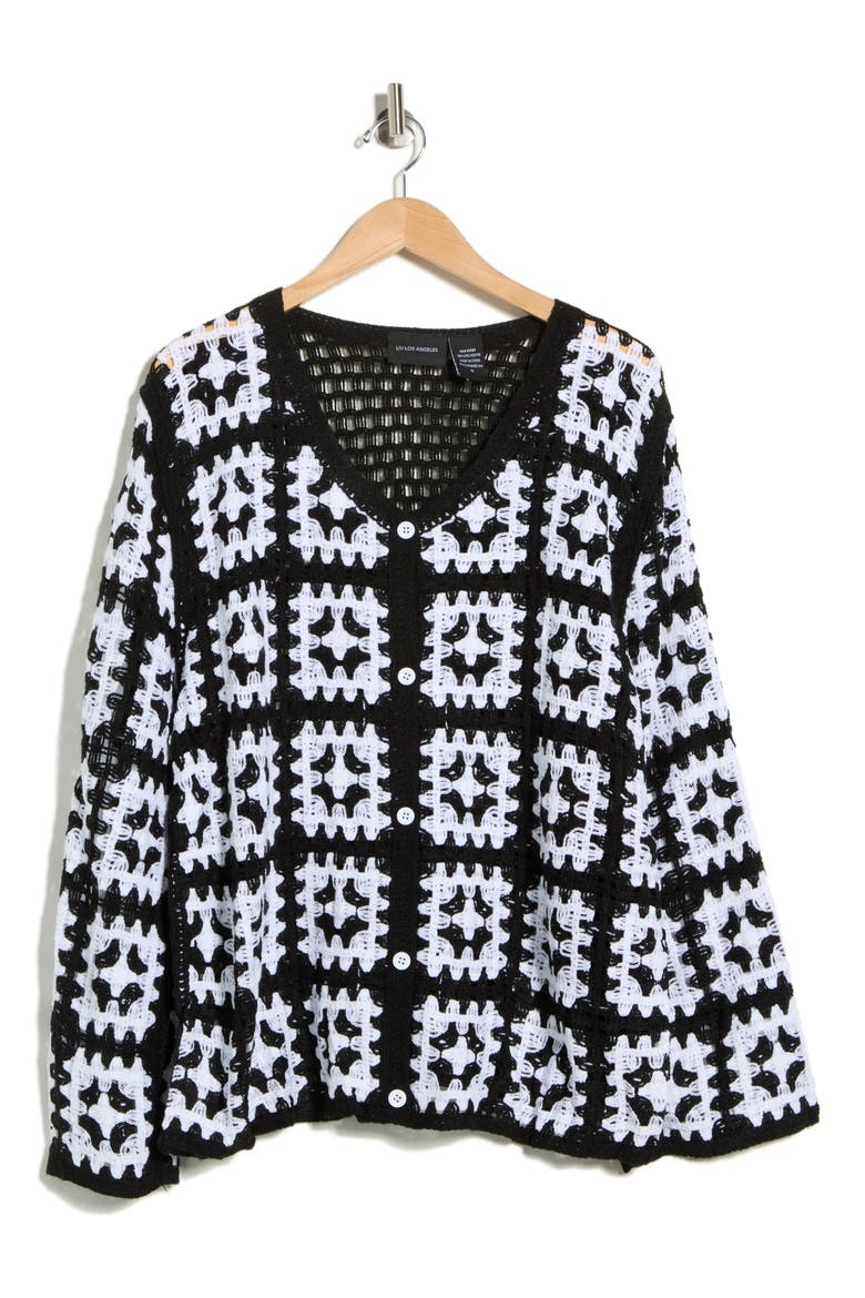 Granny Square Crochet Top, Alternate, color, BLACK/ IVORY