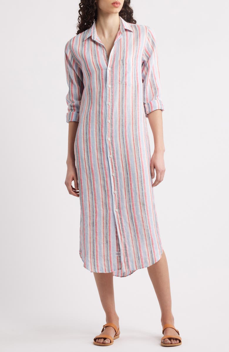 Frank & Eileen Long Sleeve Linen Midi Shirtdress, Main, color, Multi Pink Green Stripe