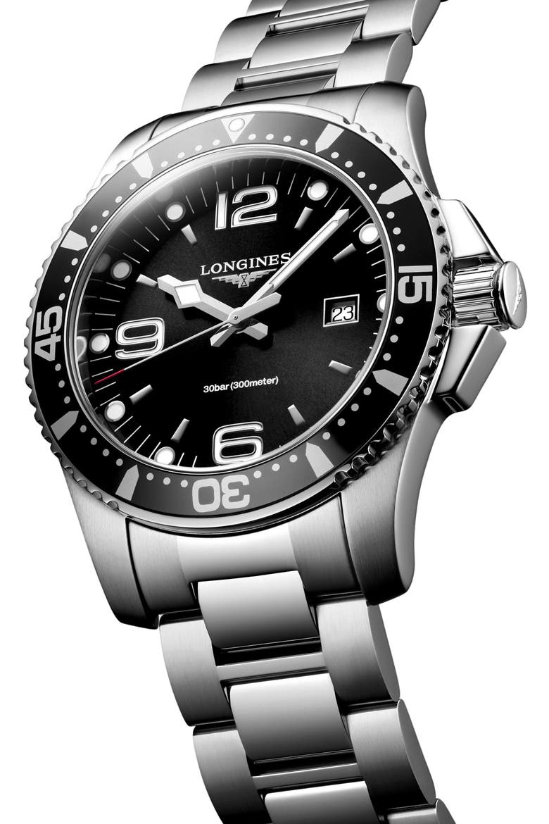 HydroConquest Bracelet Watch, 44mm, Alternate, color, BLACK