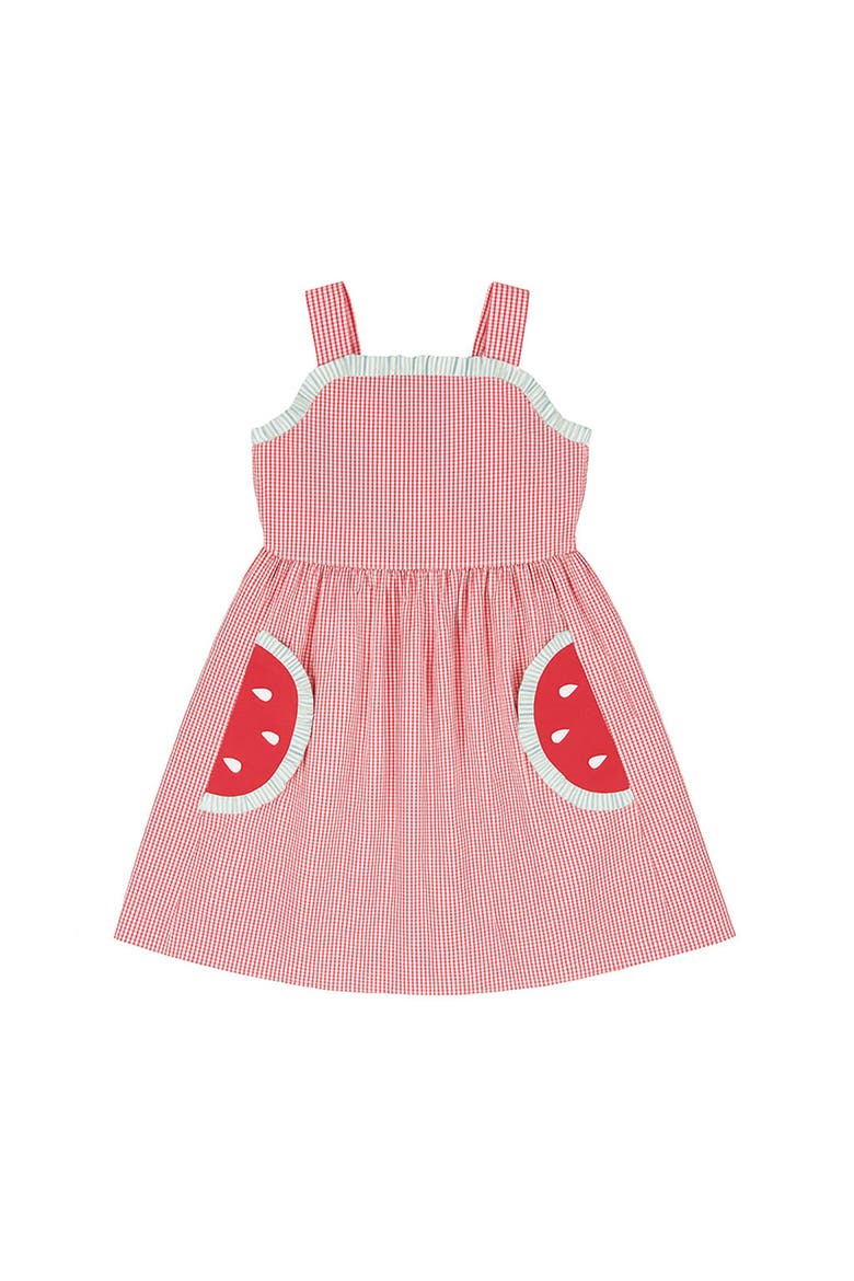 Check Seersucker Dress With Watermelon, Main, color, Red/White