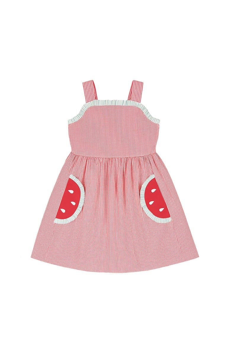 Florence Eiseman Check Seersucker Dress With Watermelon, Main, color, Red/White