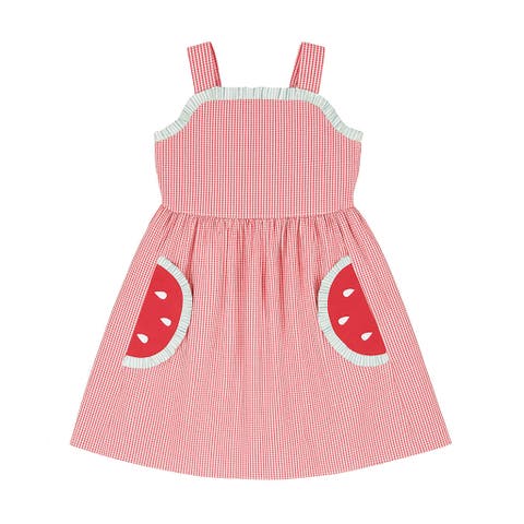 Check Seersucker Dress With Watermelon (Toddler, Little Kid, Big Kid)