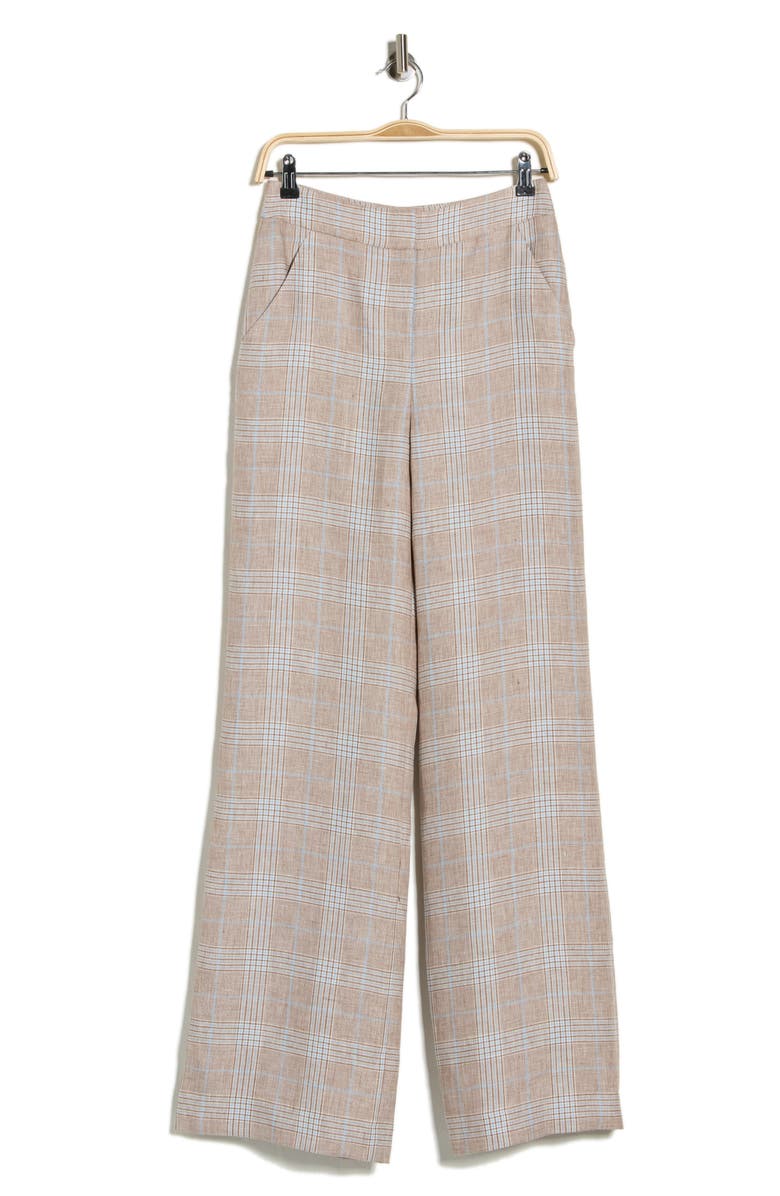 Veronica Beard Tonelli Plaid Linen Pants, Main, color, Khaki Multi