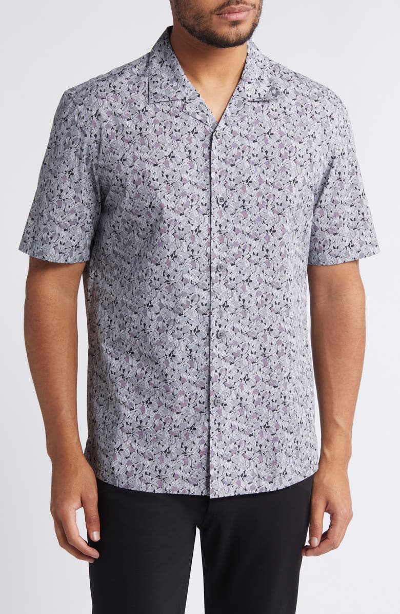 Theory Daze Grid Leaf Camp Shirt, Main, color, Bkmu