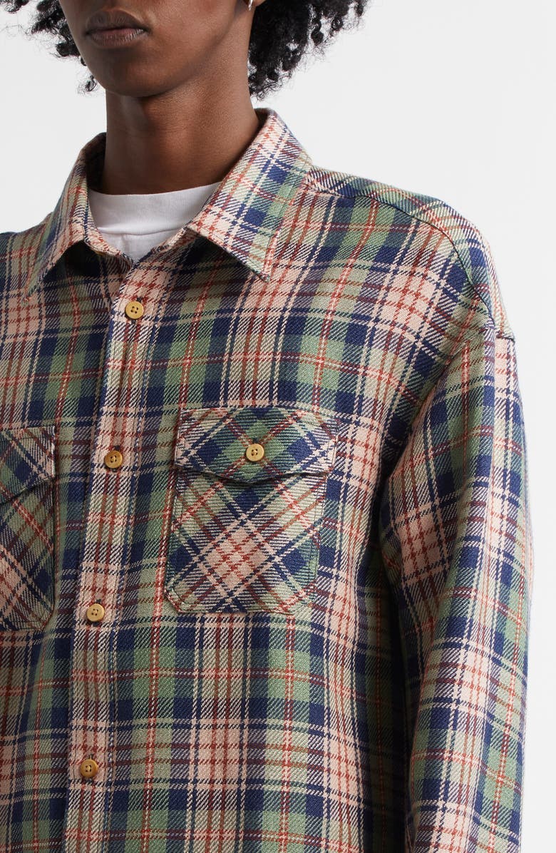 VISVIM Lumber Check Wool & Linen Button-Up Shirt, Alternate, color, Navy
