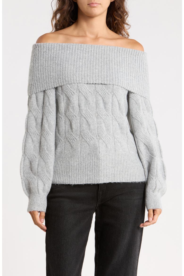 Off the Shoulder Cable Knit Sweater, Main, color, LIGHT GREY HEATHER