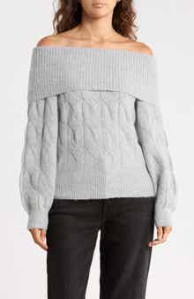 Off the Shoulder Cable Knit Sweater