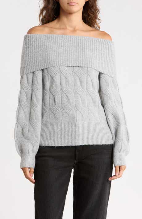 Off the Shoulder Cable Knit Sweater