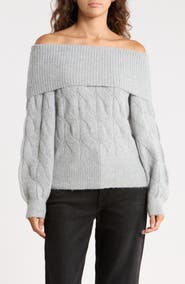 Madden Girl Off the Shoulder Cable Knit Sweater