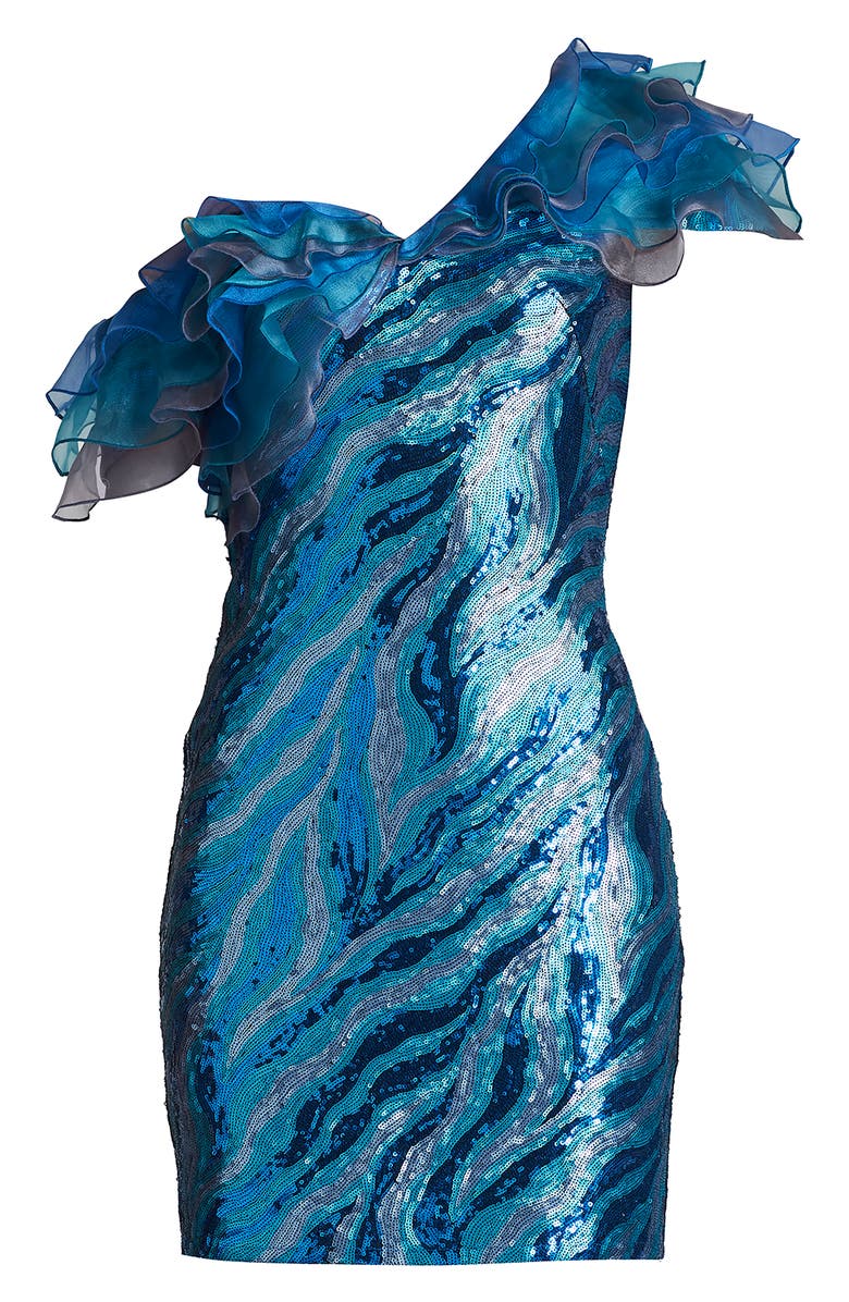 SHO by Tadashi Shoji Sequin One-Shoulder Sheath Cocktail Dress, Alternate, color, Mediterranea