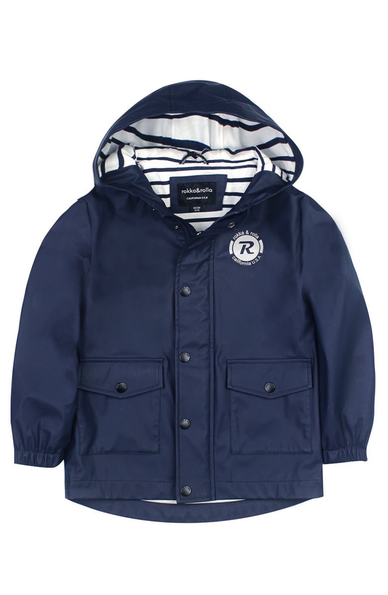 Rokka&Rolla Kids' Waterproof Rain Coat Rubberized Jacket, Alternate, color, Peacoat Navy