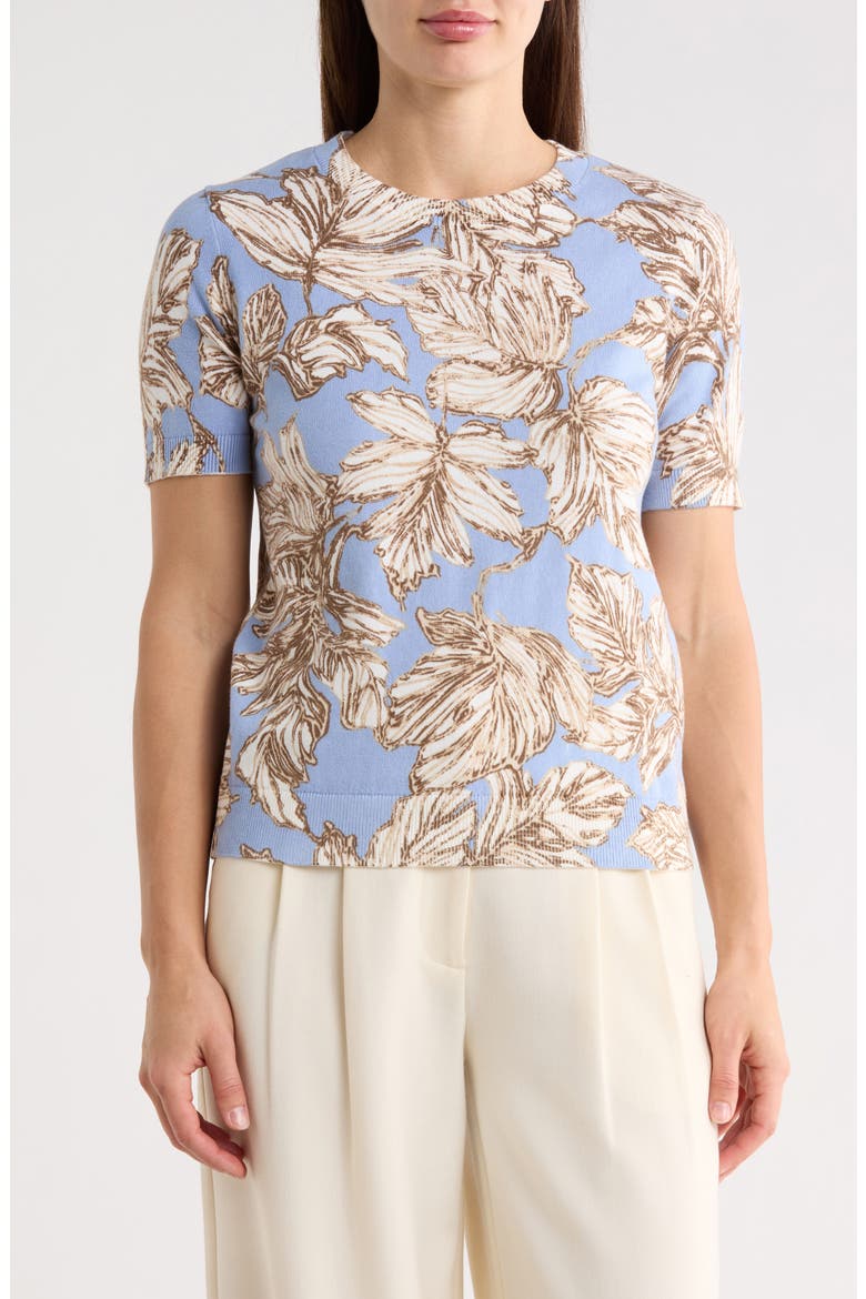 Leaf Print Short Sleeve Sweater, Main, color, BLUE GROUND W/ ABSTRACT LEAF