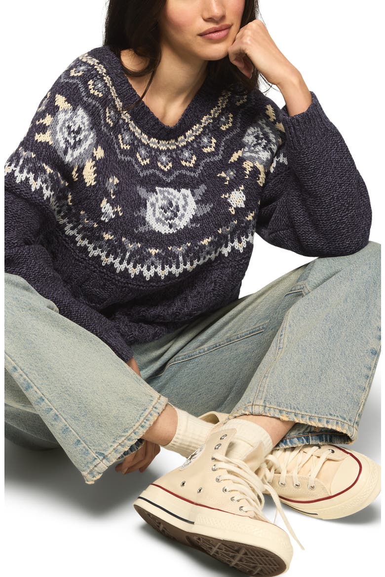 Floral Fair Isle Crew Sweater, Alternate, color, INKLING