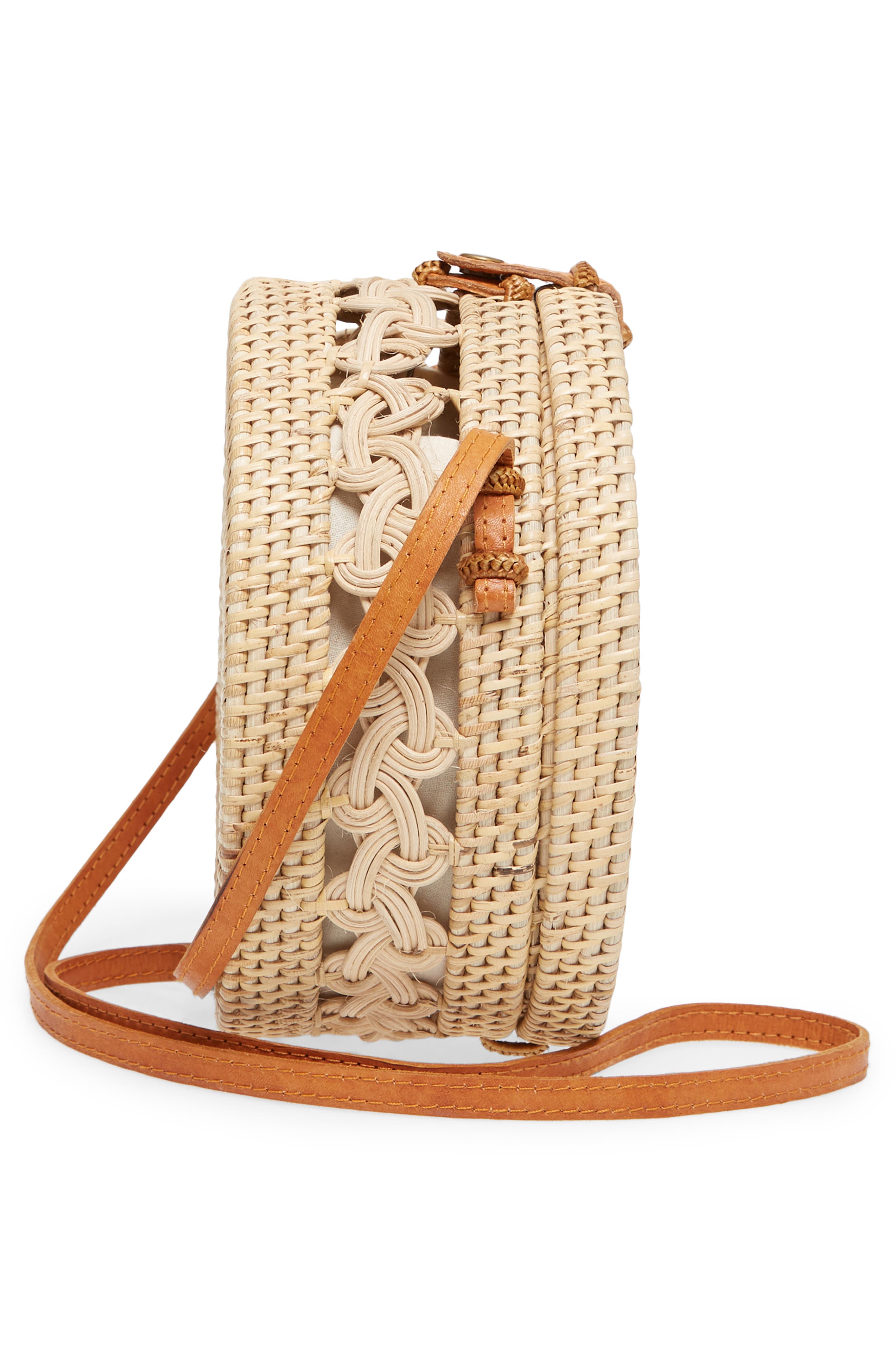 Street Level Woven Rattan Circle Crossbody Bag, Alternate, color, 