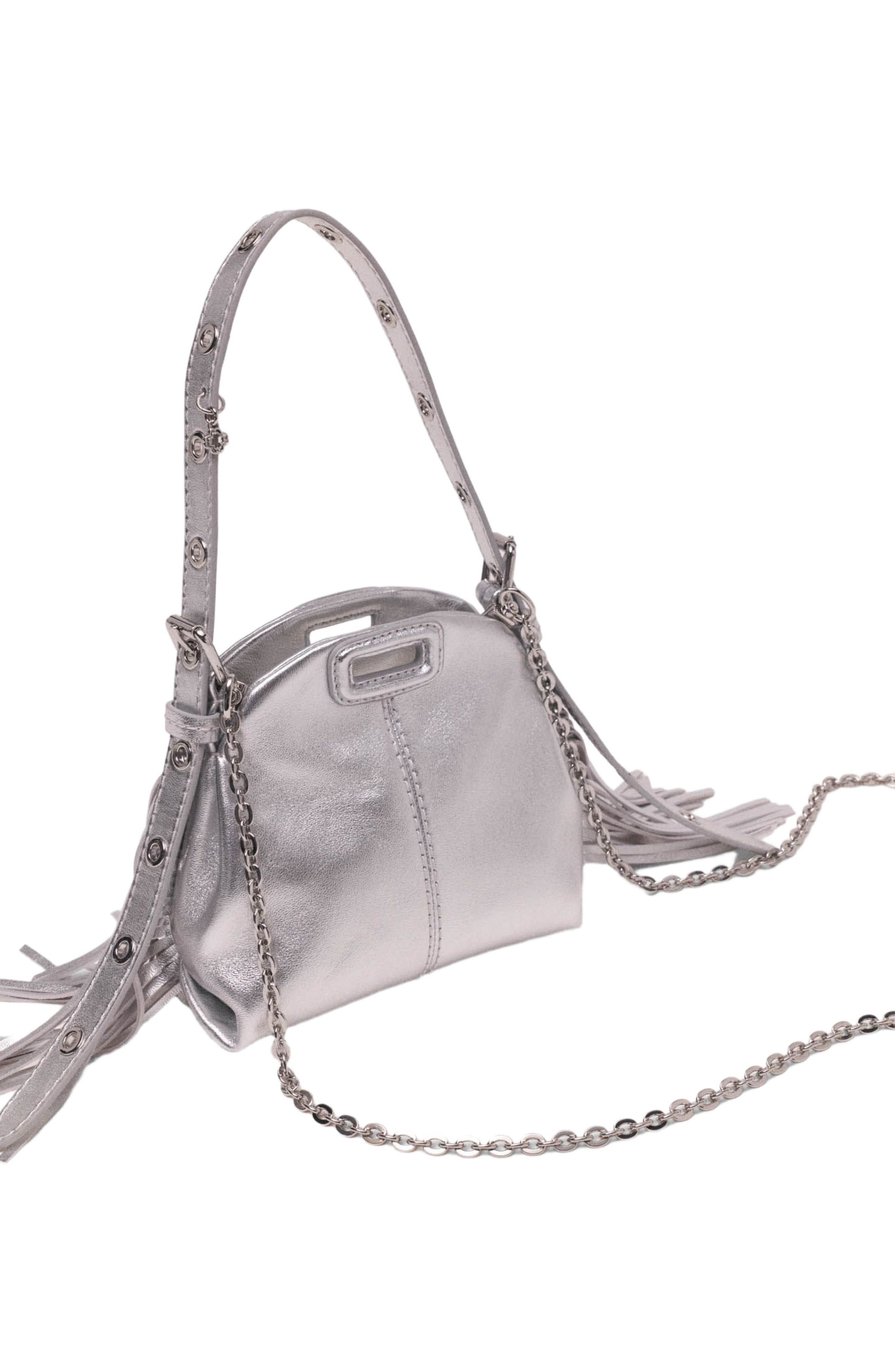 maje Metallic leather Miss M micro bag, Alternate, color, Silver
