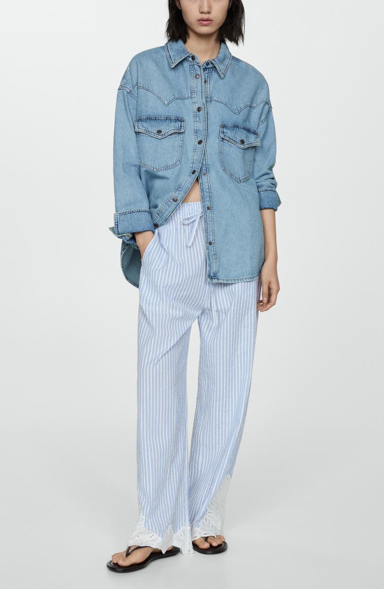 MANGO Stripe Embroidered Cotton Pants, Alternate, color, 