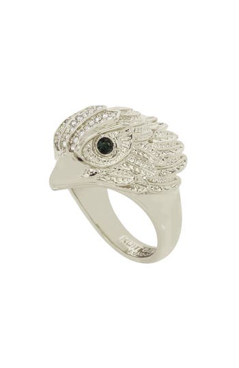 Kurt Geiger London Pavé Crystal Eagle Head Cocktail Ring In Silver