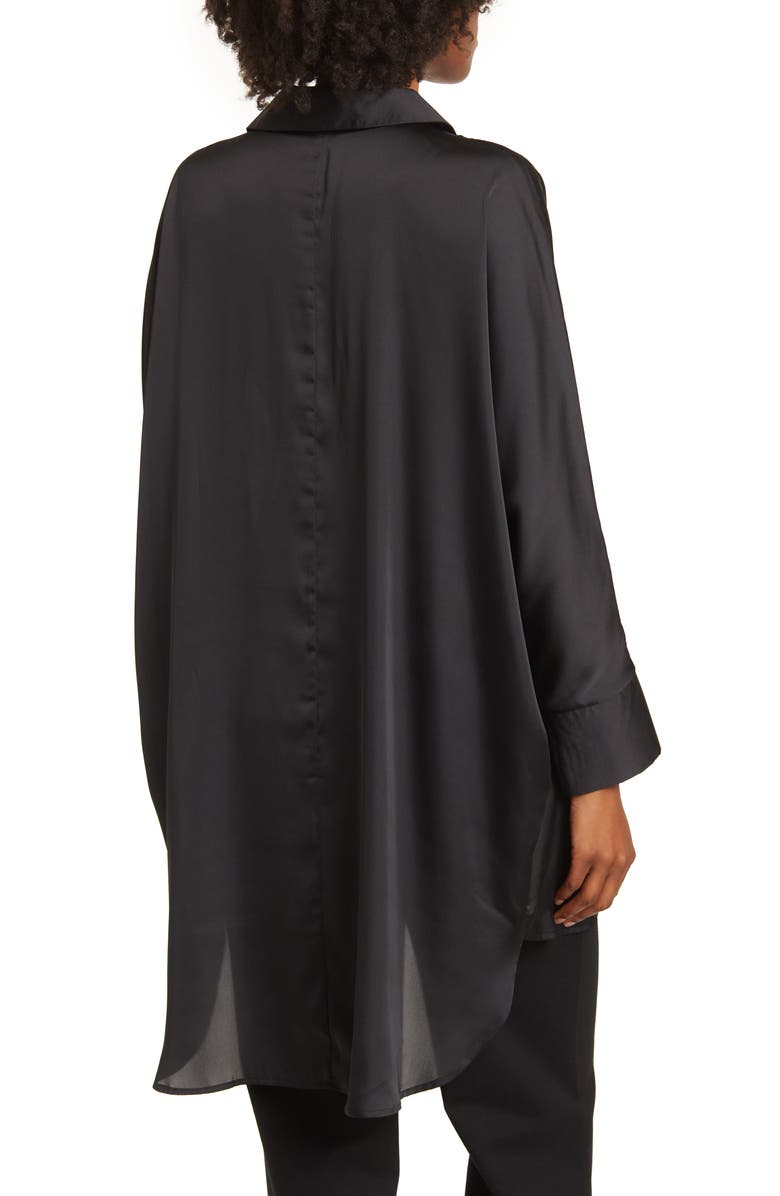 BY DESIGN Marissa Collared Poly Silk Tunic, Alternate, color, Black