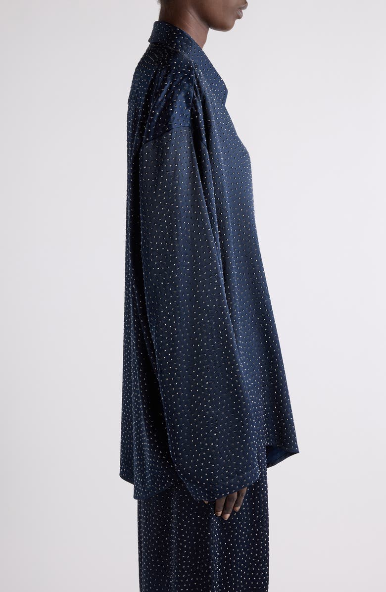 Balenciaga Crystal Embellished Oversize Satin Button-Up Shirt, Alternate, color, 
