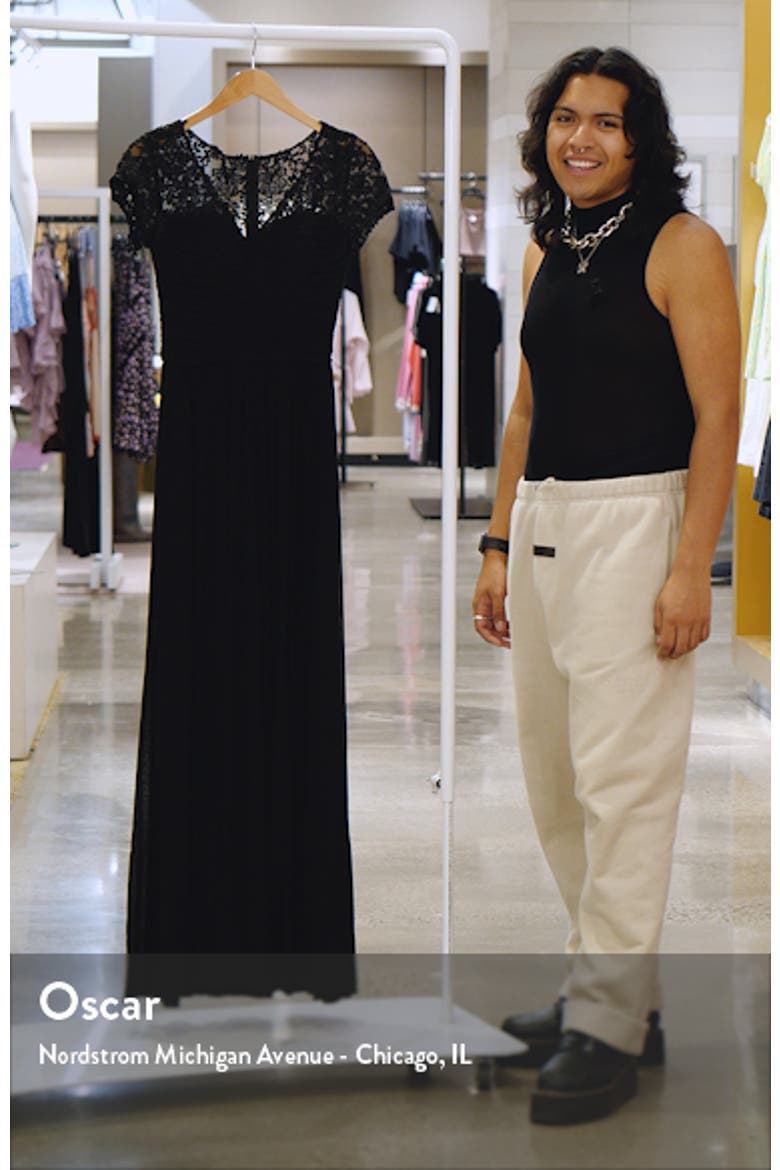 Jersey Long Evening Dress with Short Lace Sleeves video