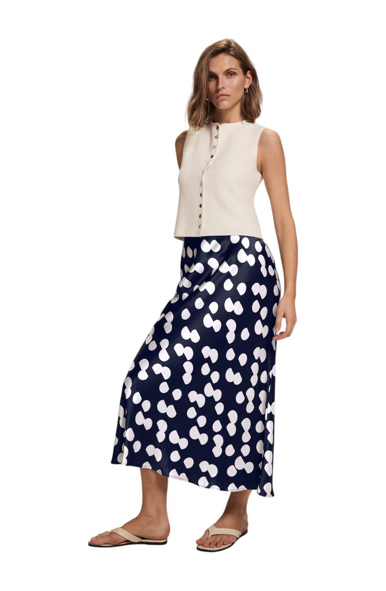 MINT VELVET Spot Print Satin Skirt, Alternate, color, Navy