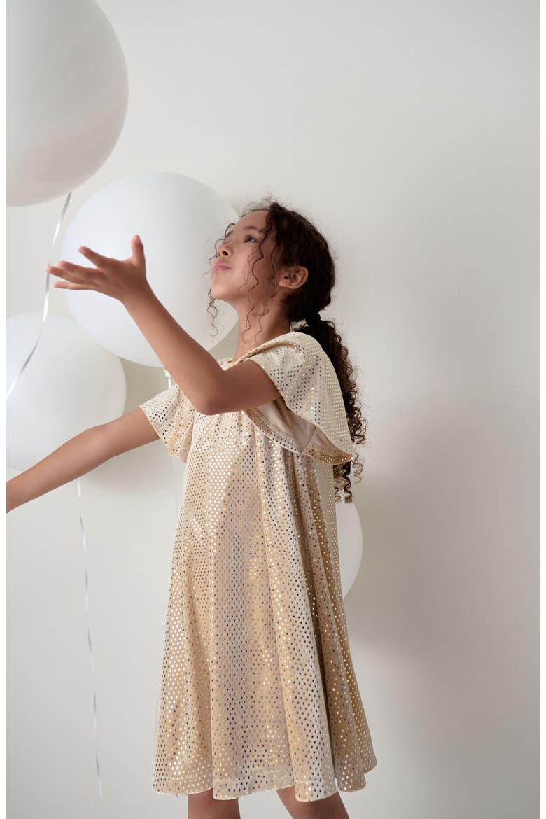 Kids' Metallic Dot Velvet Dress, Alternate, color, YELLOW