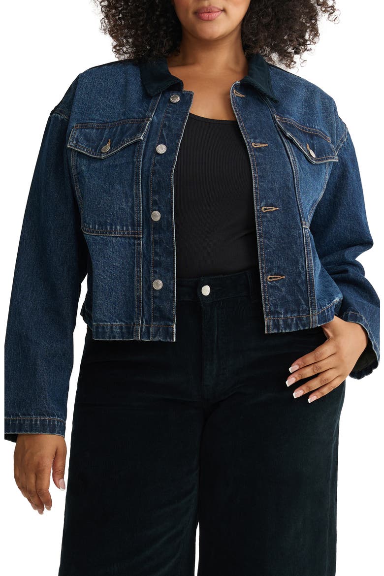 AVL Crop Denim Jacket with Corduroy Collar, Main, color, MERCER