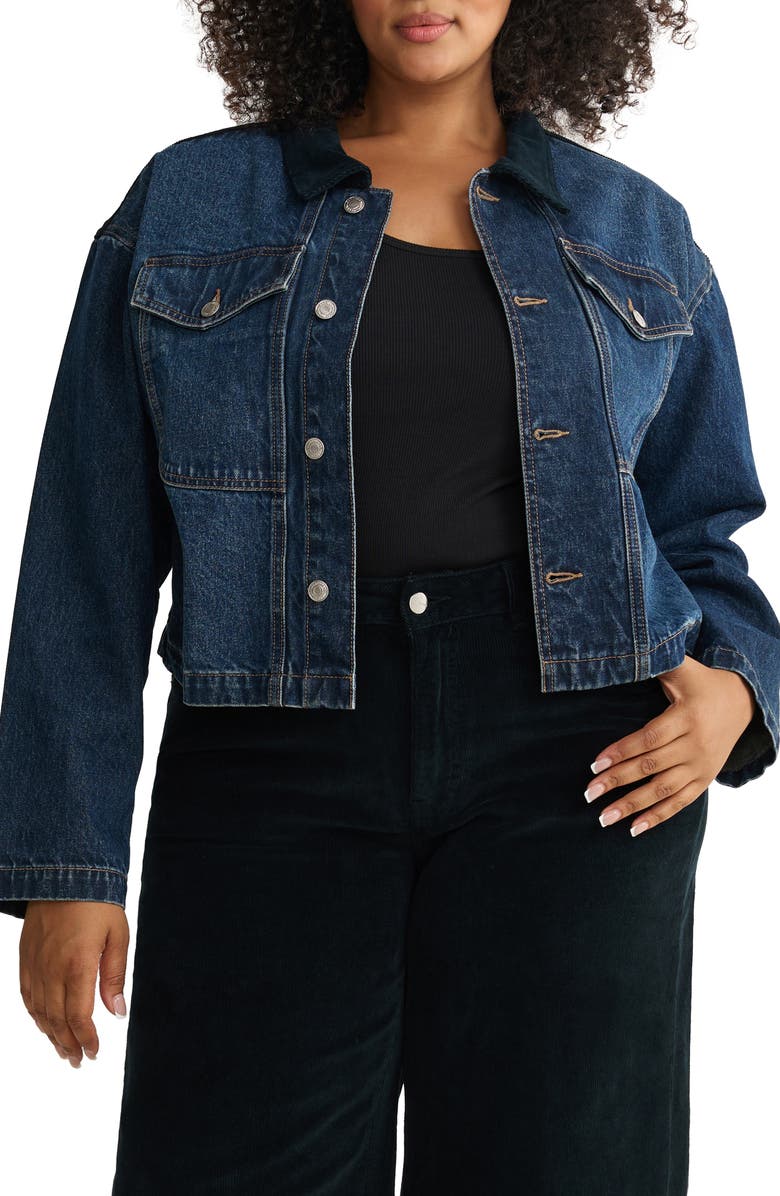 WARP+WEFT AVL Crop Denim Jacket with Corduroy Collar, Main, color, Mercer