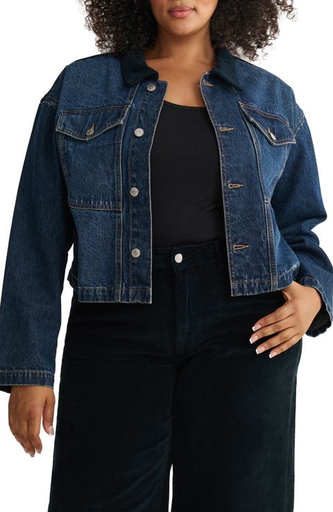 AVL Crop Denim Jacket with Corduroy Collar (Plus)
