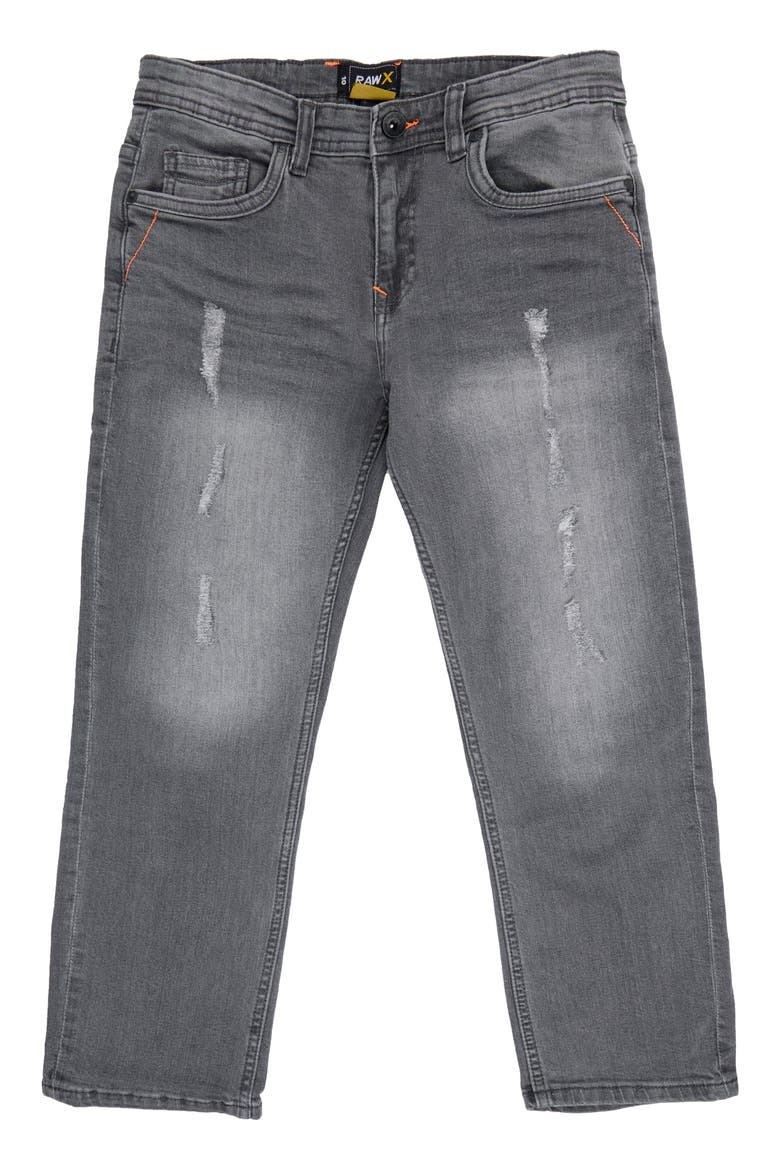 Kids' Raw X Rip & Repair Distressed Neon Stitch Jeans, Main, color, GREY