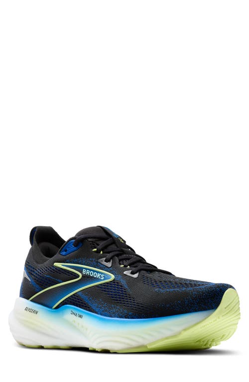 Brooks Glycerin Gts 22 Running Shoe In Black/cobalt/neo Yellow