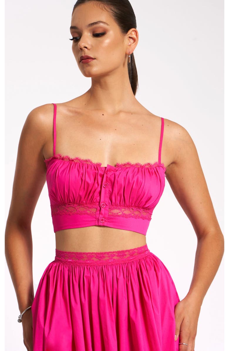 Miss Circle Maya Cotton Poplin Top With Lace Trim, Main, color, Fuchsia