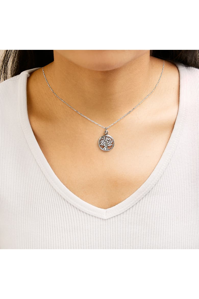 14K Rose Gold Plated Sterling Silver Diamond Accent Tree of Life Pendant Necklace, Alternate, color, White Gold over Silver