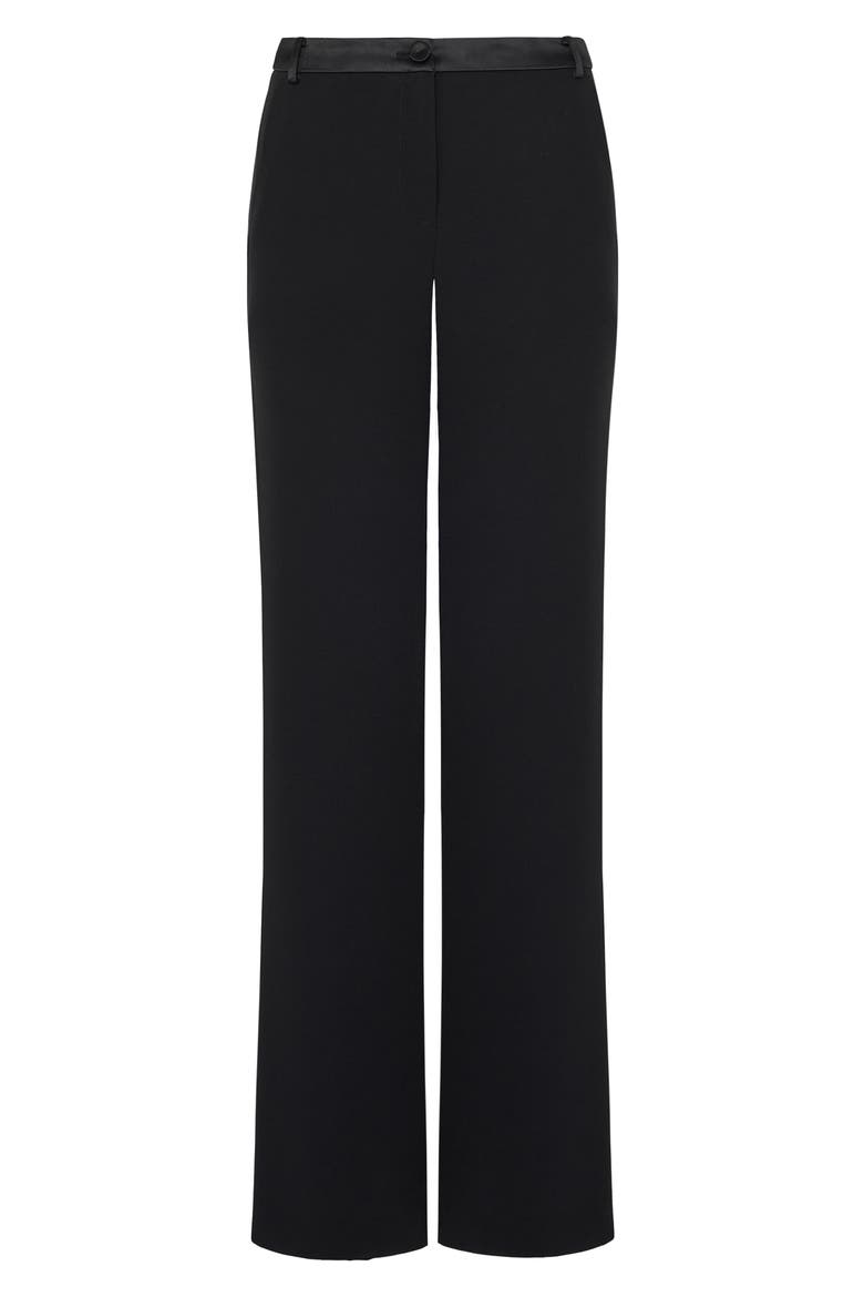 Soren Low Rise Wide Leg Satin Trim Pants, Alternate, color, BLACK