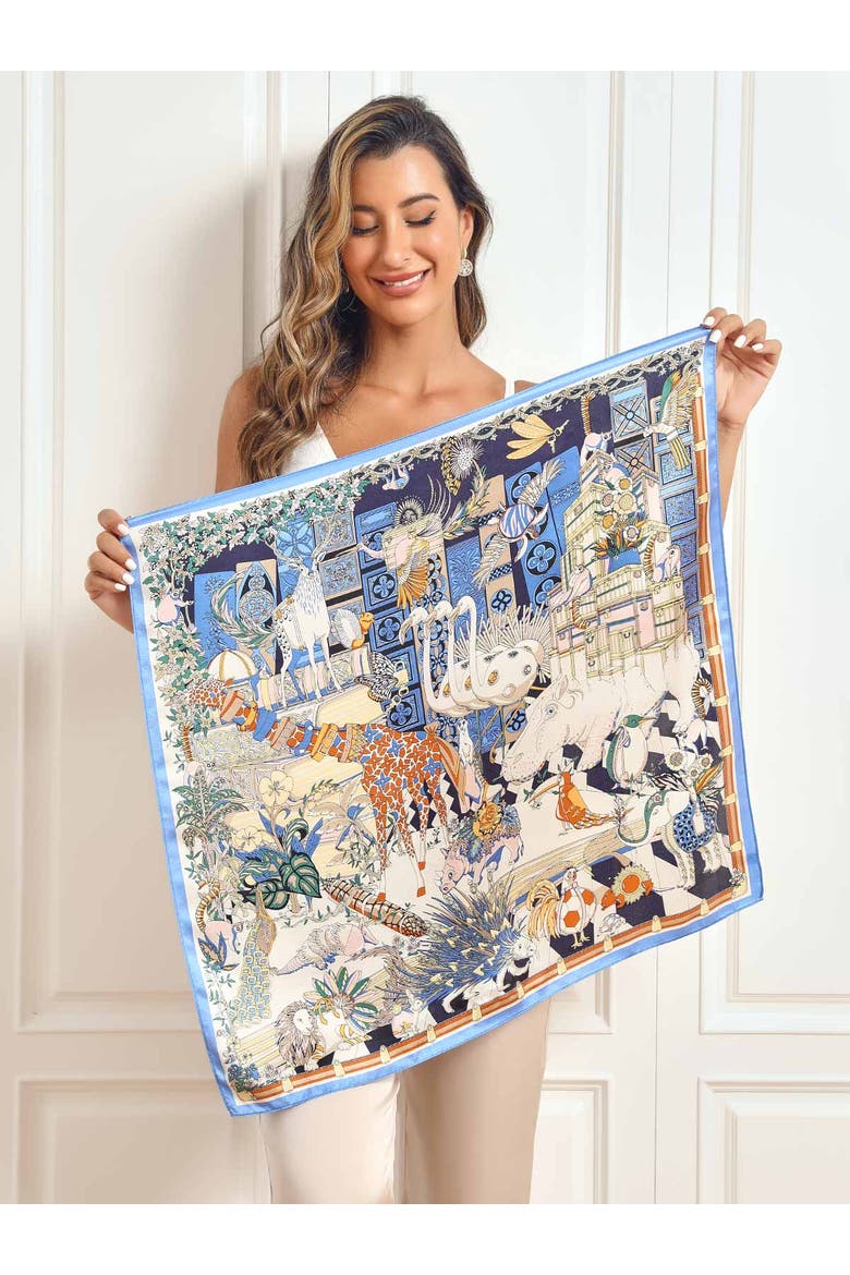 Pure Silk Scenery Pattern Square Scarf, Alternate, color, LightBlue