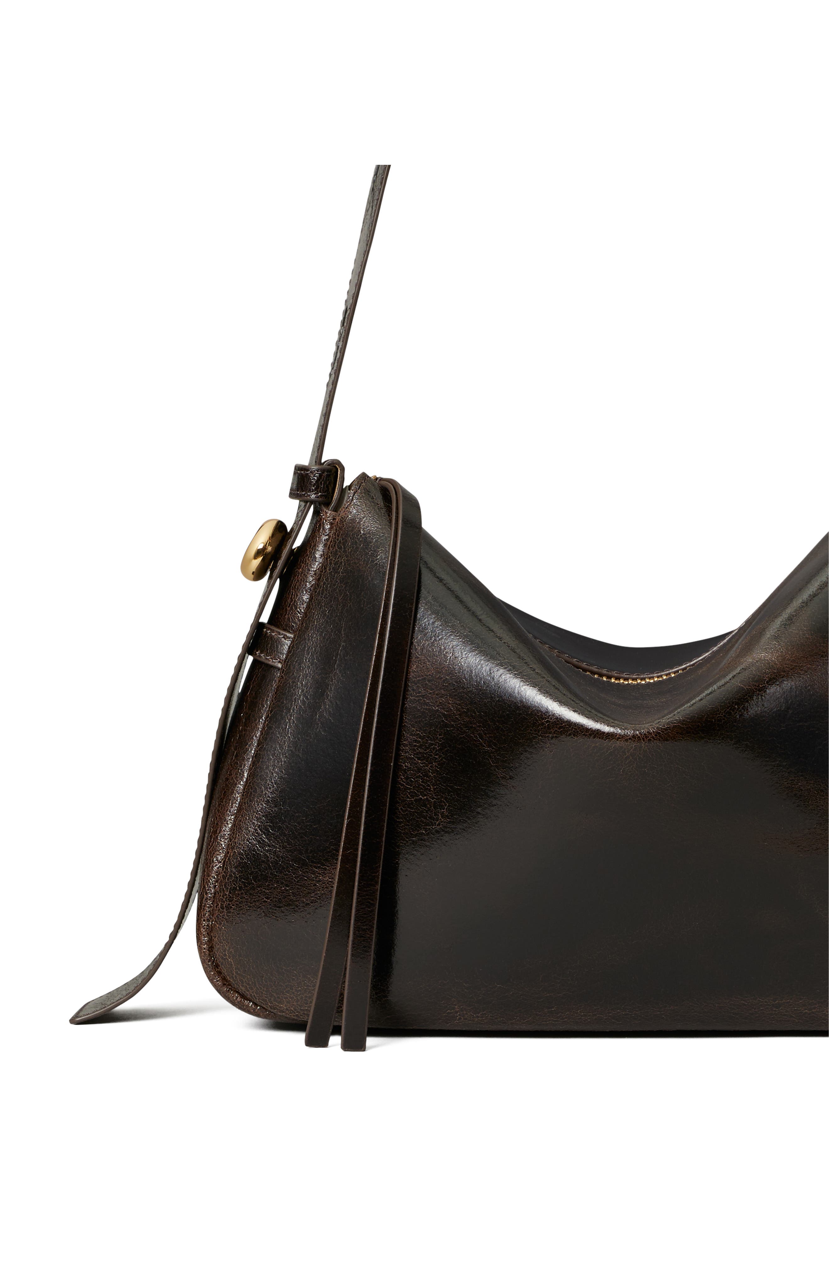 Romy Distressed Leather Shoulder Bag, Alternate, color, DARK BROWN