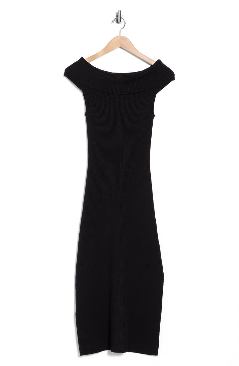 Rails Anaya Off the Shoulder Short Sleeve Ribbed Midi Dress, Main, color, Black