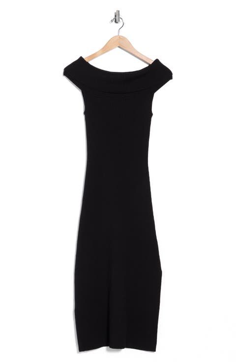 Anaya Off the Shoulder Short Sleeve Ribbed Midi Dress