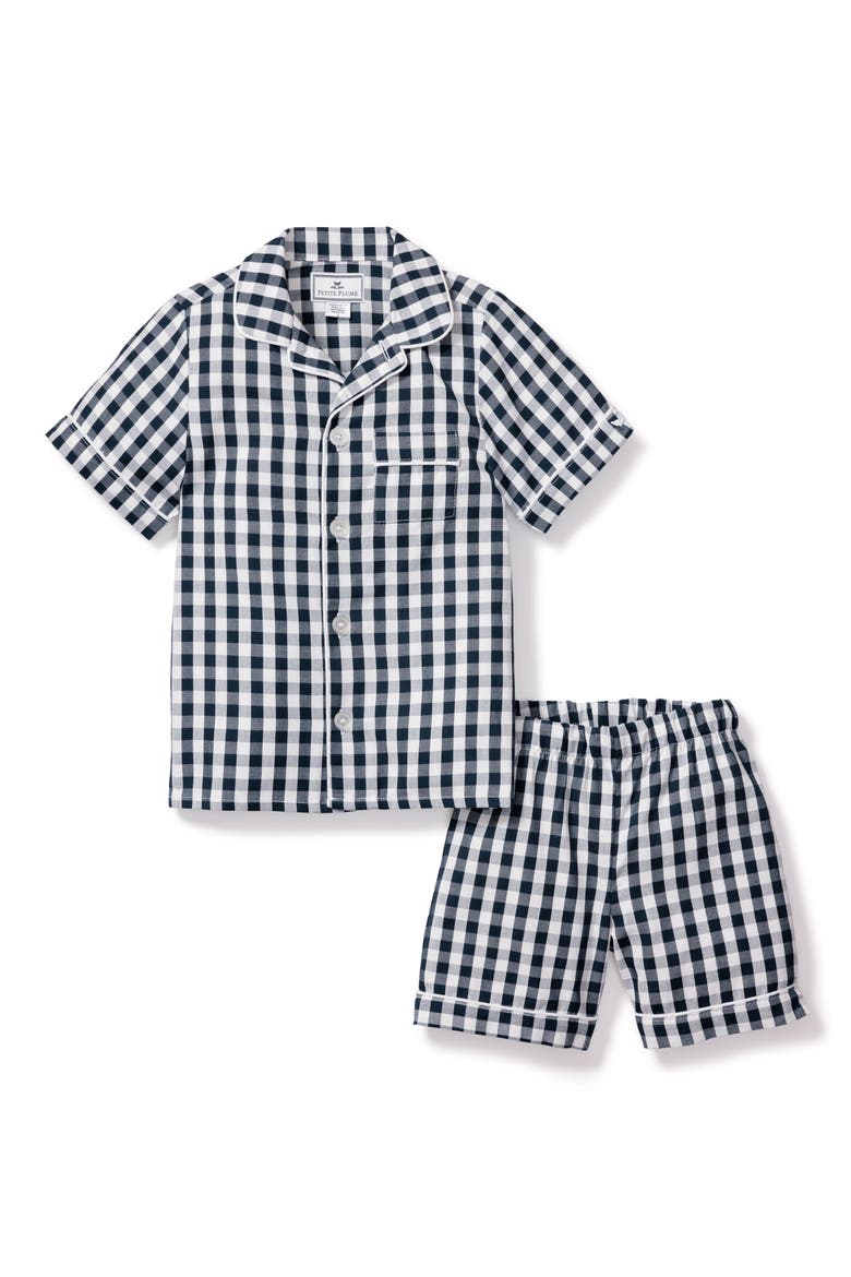 Kids' Gingham Two-Piece Short Pajamas, Main, color, NAVY