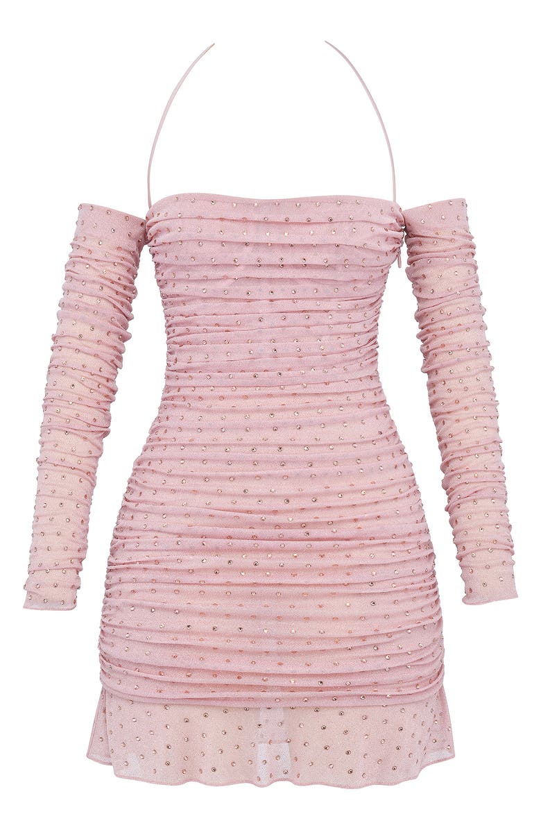 HOUSE OF CB Estella Ruched Long Sleeve Minidress, Alternate, color, Soft Pink