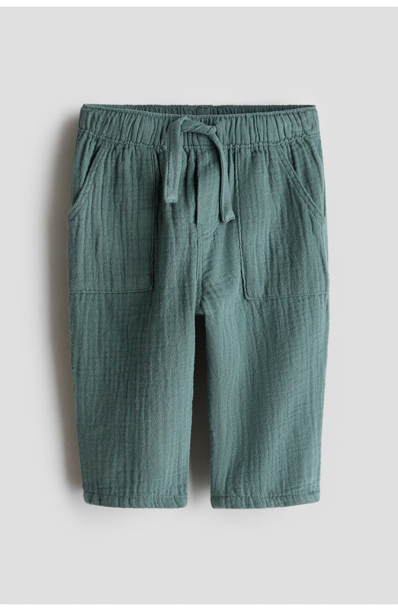 H&M Cotton muslin pants, Main, color, Dark Green